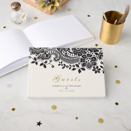 Black elegant vintage snöre bröllop gäst bok