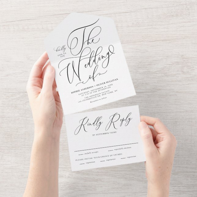 Black Elegant Whimsical Calligraphy Bröllop (Tearaway)