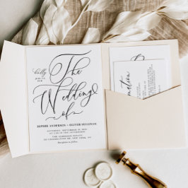 Black Elegant Whimsical Calligraphy Bröllop Inbjudningar