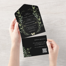 Black Elegant Wildblomme QR Code Bröllop