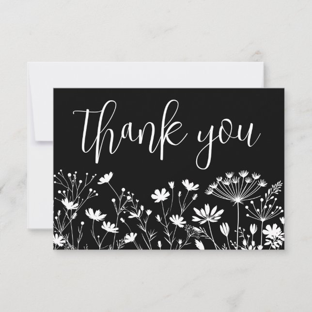 Black Elegant Wildflower Tack Kort (Framsida)