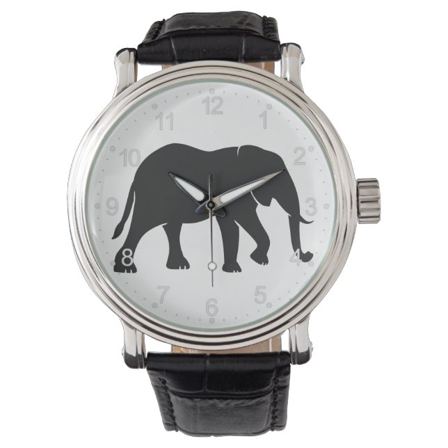 Black Elephant Illustration Animal on Zoo Silhouet Armbandsur (Framsida)
