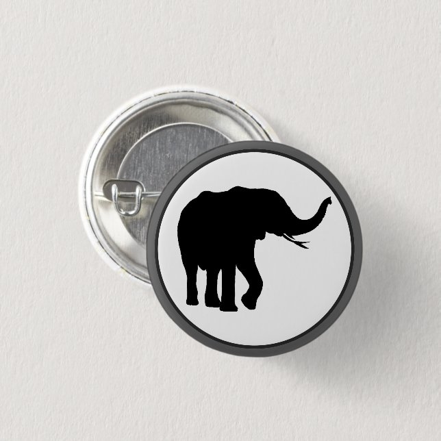Black Elephant Teckning i White Circle Knapp (Framsida & baksida)