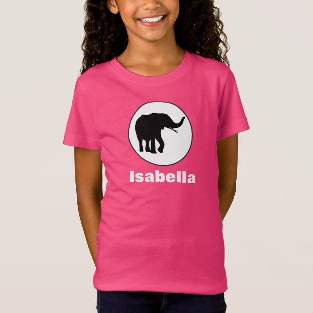 Black Elephant Teckning i White Circle T Shirt (Framsida)