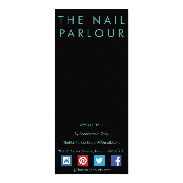Black & Emerald Glitter Nail Salon Menu-kort Reklamkort (Baksidan)