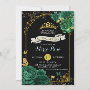Black Emerald Grönt Royal Krona Quinceañera Inbjudningar
