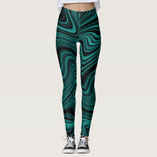 Black & Emerald Vågigt Abstraction Leggings