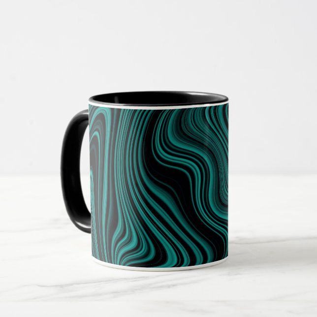 Black & Emerald Vågigt Abstraction Mugg (Framsida vänster)
