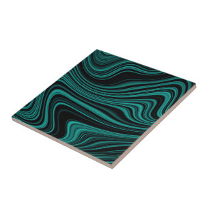 Black & Emerald Vågigt Agate Abstraction Kakelplatta