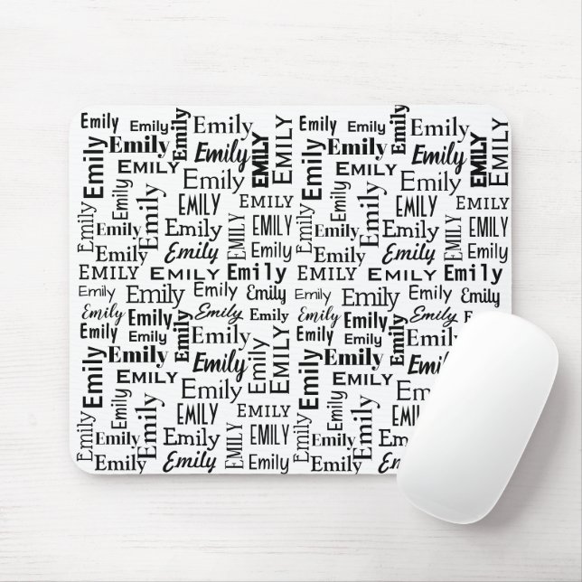 Black EMILY Namn On White Musmatta (Med mus)