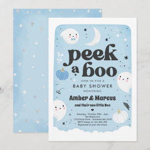 Bläck en Boo Cute Blue Ghost Baby Shower Inbjudningar