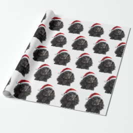 Black English Cocker Spaniel Dog with Santa Hat Presentpapper