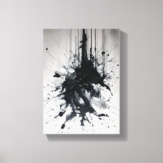 Bläck Eruption Dramatic Black Splatter Canvastryck (Framsida)