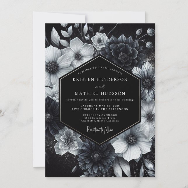 Black Ethereal Bloom Wedding Inbjudningar (Framsida)