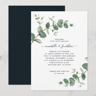 Black Eucalyptus botanical foliage modern Inbjudningar