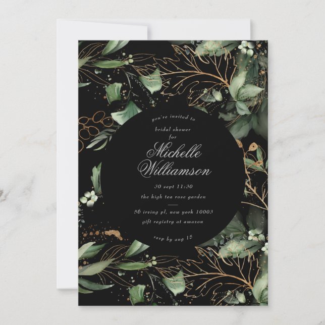 Black Eucalyptus Golden Boho Elegant Pampas Möhipp Inbjudningar (Framsida)