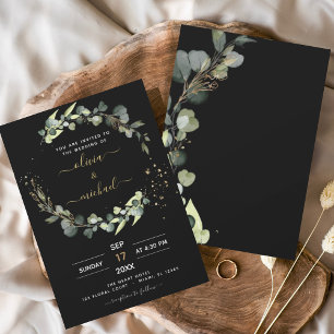 Black Eucalyptus Greenery Bröllop Elegant Inbjudningar