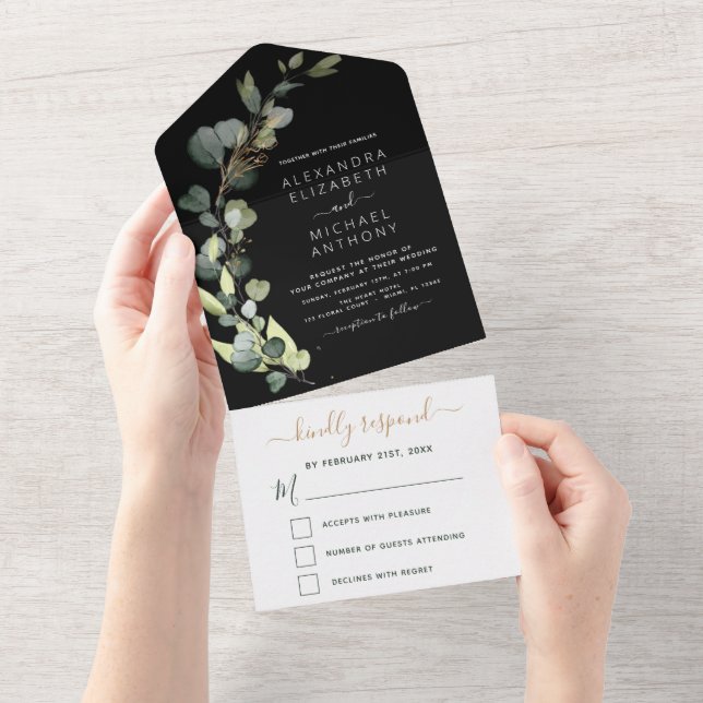 Black Eucalyptus Greenery Bröllop Elegant Modern (Avrivbar del)