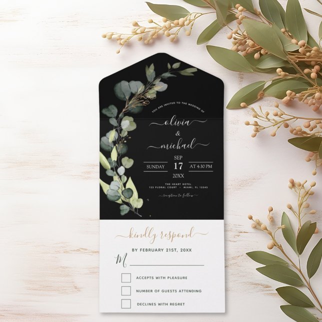 Black Eucalyptus Greenery Bröllop Elegant Modern (Skapare uppladdad)