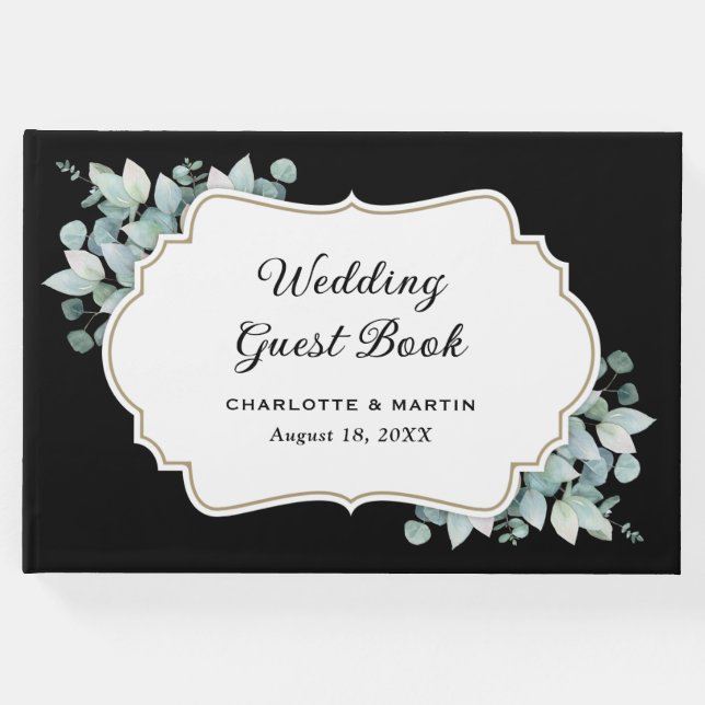 Black Eucalyptus Greenery Bröllop Gästböcker (Framsida)