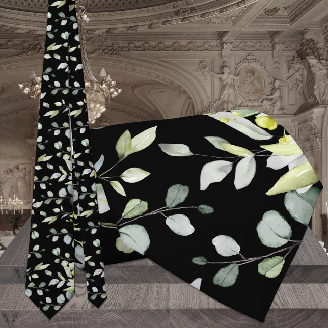Black Eucalyptus Greenery Bröllop Neck Tie Slips (Skapare uppladdad)