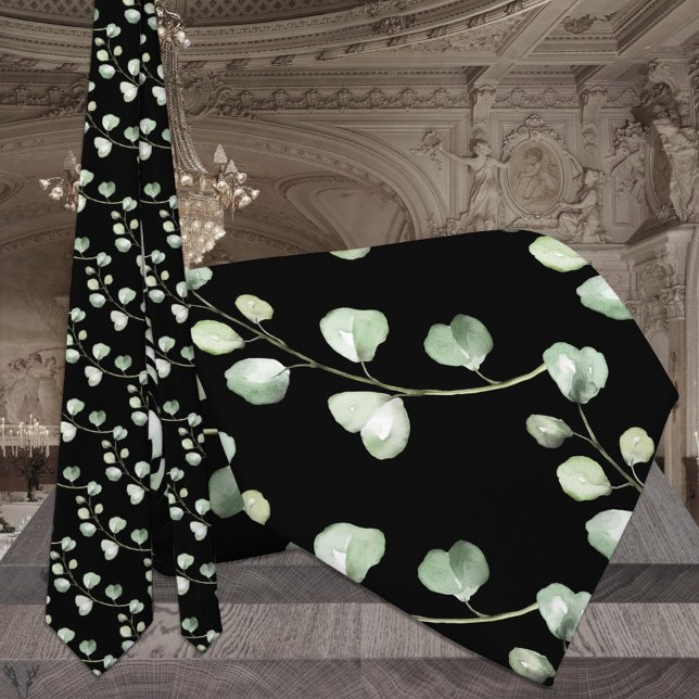 Black & Eucalyptus Greenery Elegant bröllop Slips (Skapare uppladdad)