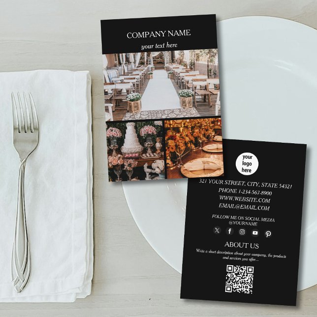 Black Event Planing Business 3 Foton QR-kod Visitkort (Black Event Planning Business 3 Photos QR Code Business Card)