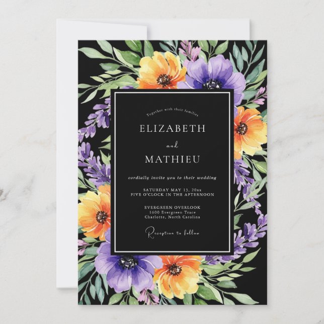Black Exquisite Botanical Autumnal Wedding Inbjudningar (Framsida)
