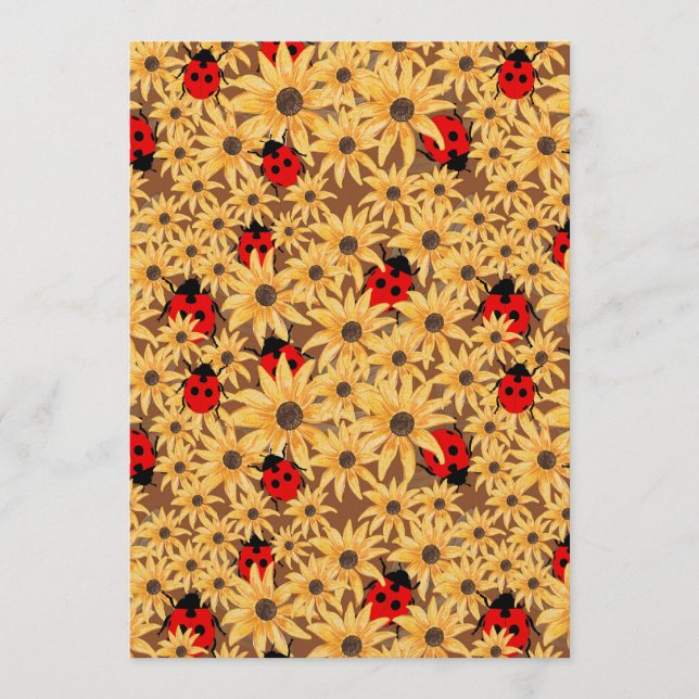 Black-Eyed Susan And Ladybugs Seamless Pattern Inbjudningar (Framsida)