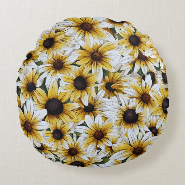 Black Eyed Susan Blooming Round Pillow Rund Kudde (Framsidan)