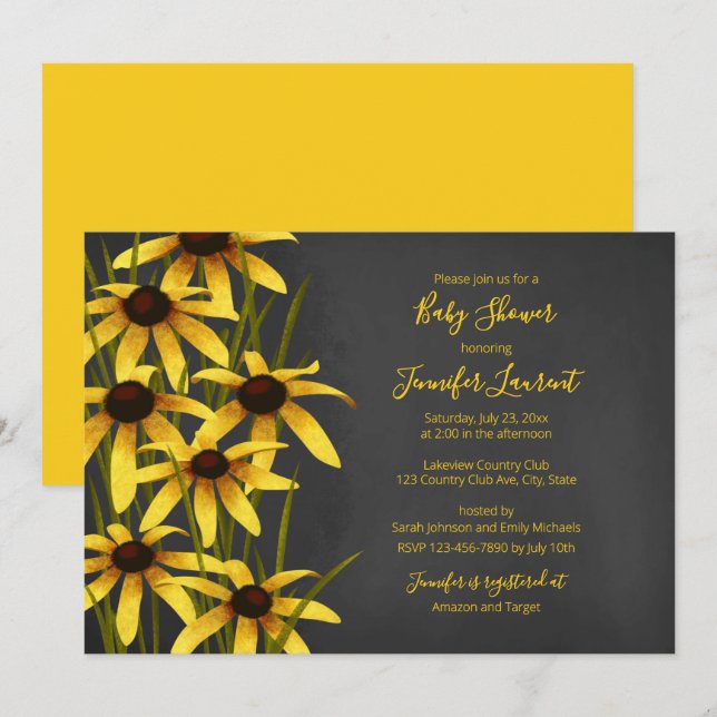 Black Eyed Susan chalkboard babydusch Inbjudningar (Fram/baksida)