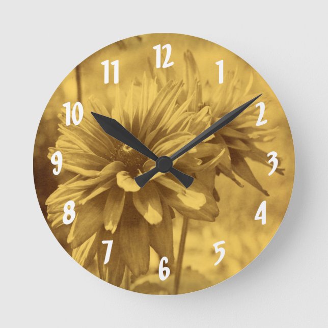 Black Eyed Susan Daisy Flower in Sepia Rund Klocka (Framsida)