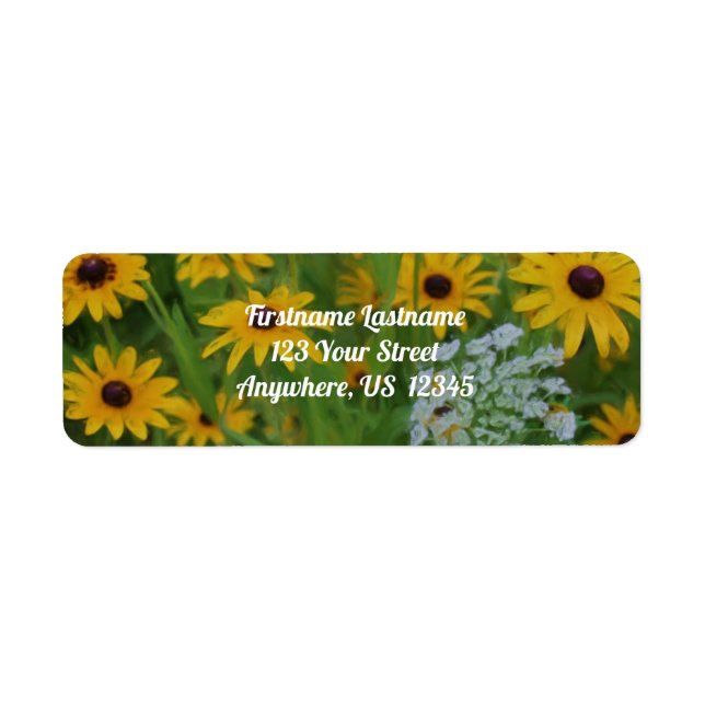 Black Eyed Susan Daisy Flower Painting Adress Returadress Etikett (Framsidan)