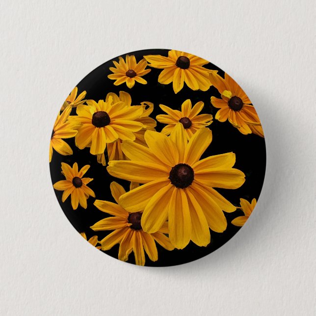 Black Eyed Susan Flowers Blommigt Button Knapp (Framsida)
