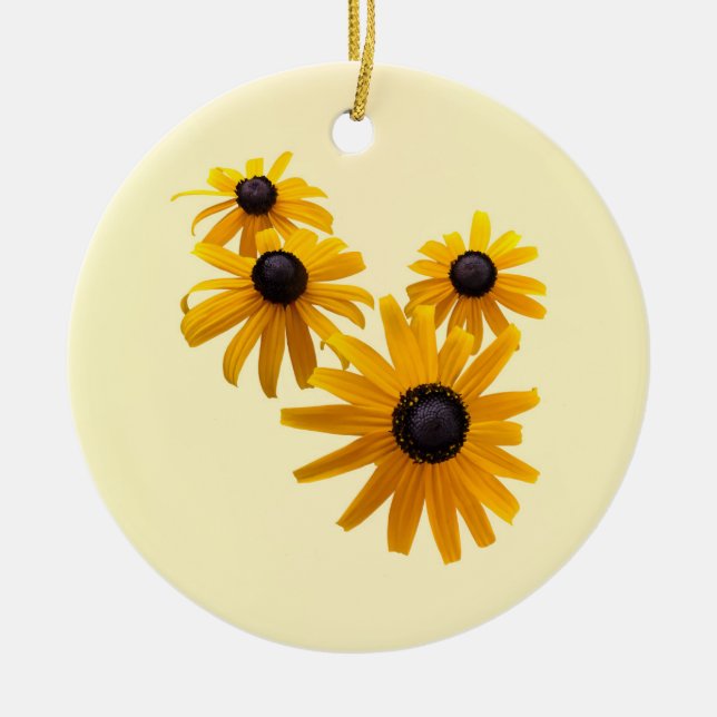 Black Eyed Susans Heart Julgransprydnad Keramik (Framsidan)