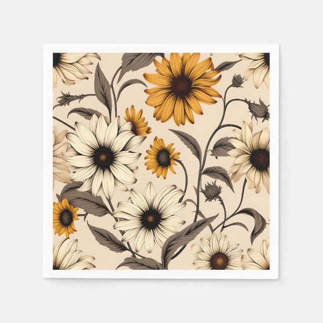 Black-Eyed Susans på Light Brown Pappersservett (Framsidan)