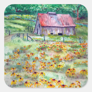 Black-Eyed Susans WildblomBarn Watercolor Fyrkantigt Klistermärke