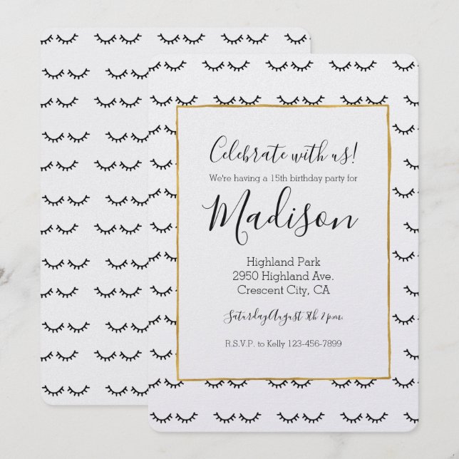 Black Eyelash Inbjudningar (Fram/baksida)