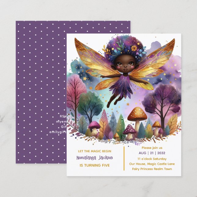 Black Fairy Birthday Fairycore Lila Guld (Fram/baksida)