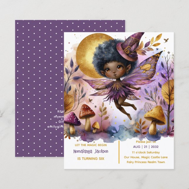 Black Fairy Birthday Fairycore Lila Guld (Fram/baksida)