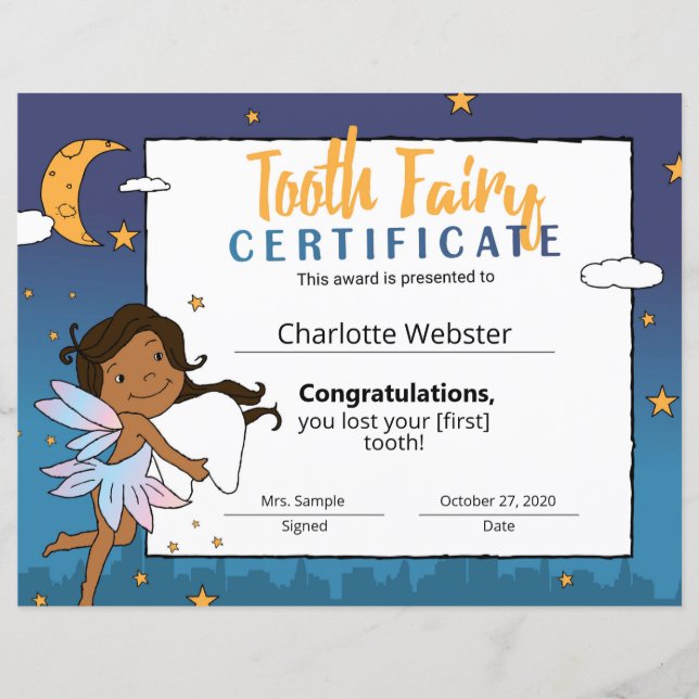 Black Fairy Clip Art First Borttappad Tooth Certif (Framsida)