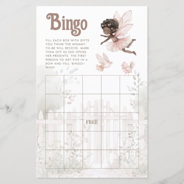 Black Fairy Girl Baby Shower Bingo Lakan (Framsida)