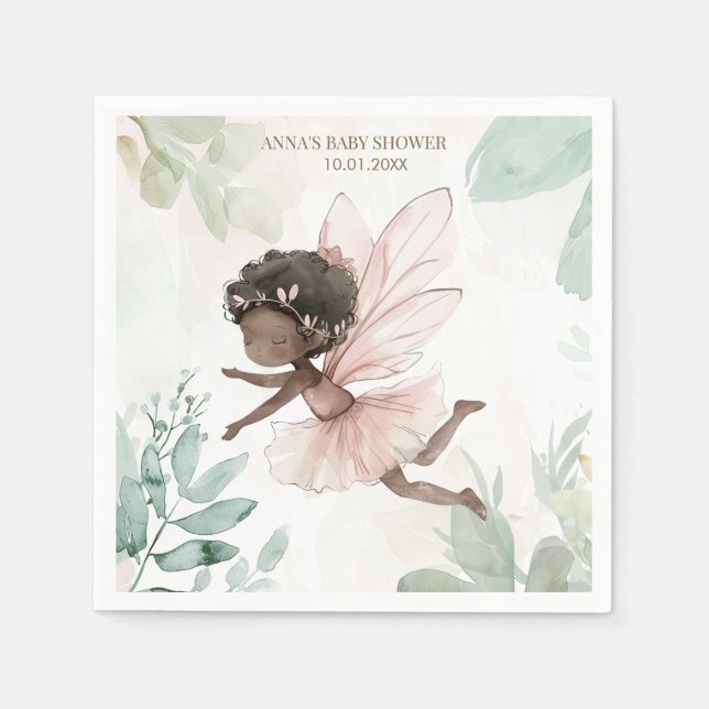 Black Fairy Girl Baby Shower Pappersservett (Framsidan)