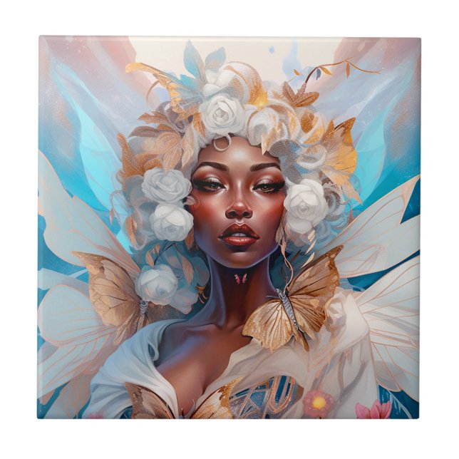 Black Fairy Queen Fantasy Art Kakelplatta (Framsidan)