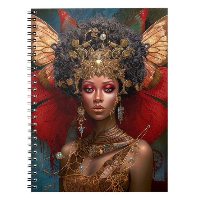 Black Fairy Queen Red Guld Fairy Fantasy Art Anteckningsbok (Framsidan)