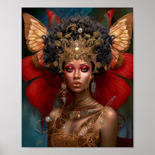 Black Fairy Queen Red Guld Fairy Fantasy Art Poster