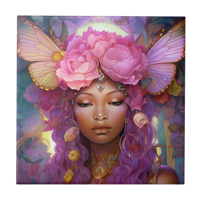 Black Fairy Queen Rosa Lila Fantasy Art Kakelplatta (Framsidan)