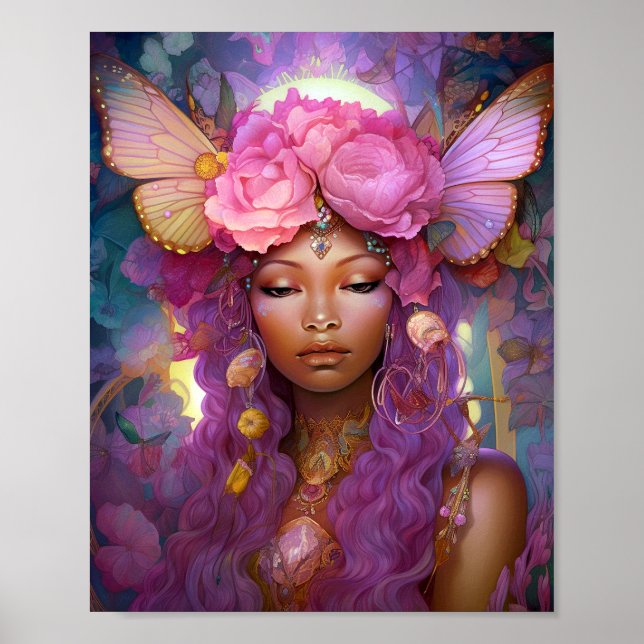 Black Fairy Queen Rosa Lila Fantasy Art Poster (Framsidan)
