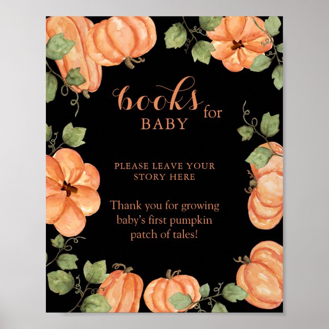 Black Fall Pumpkin Baby Shower Bokar för Baby Poster (Framsidan)