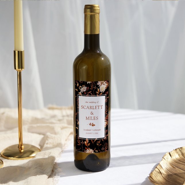 Black Fall Terracotta Foliage Wedding Favor Vinflaska Etikett (Black Fall Terracotta Foliage Wedding Favor Wine Label
)
